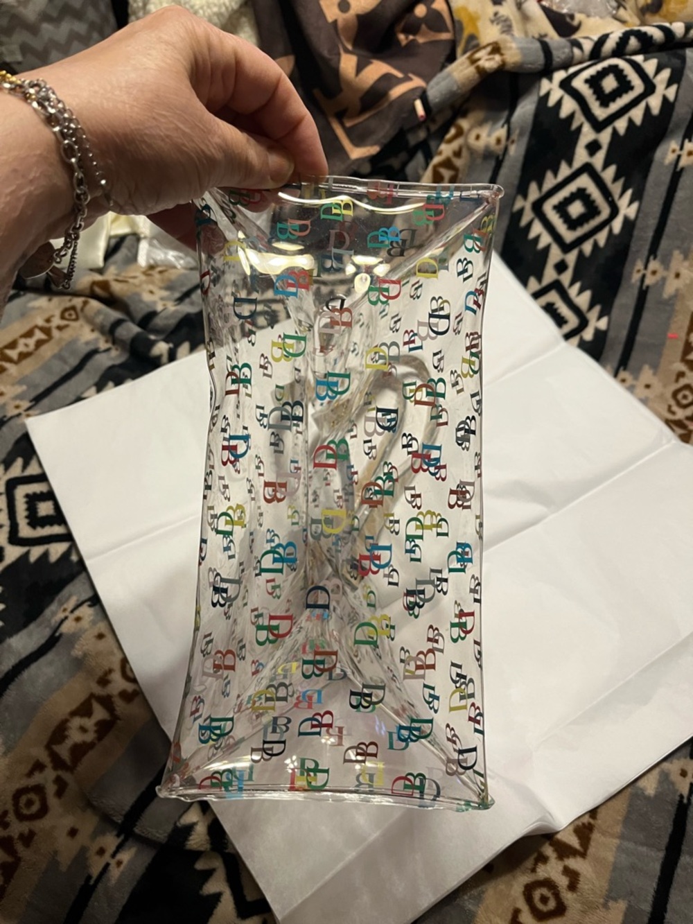 Dooney & Bourke NWT Clear Tote with Multicolor DB Logo and Cream Handles - Picture 8 of 10